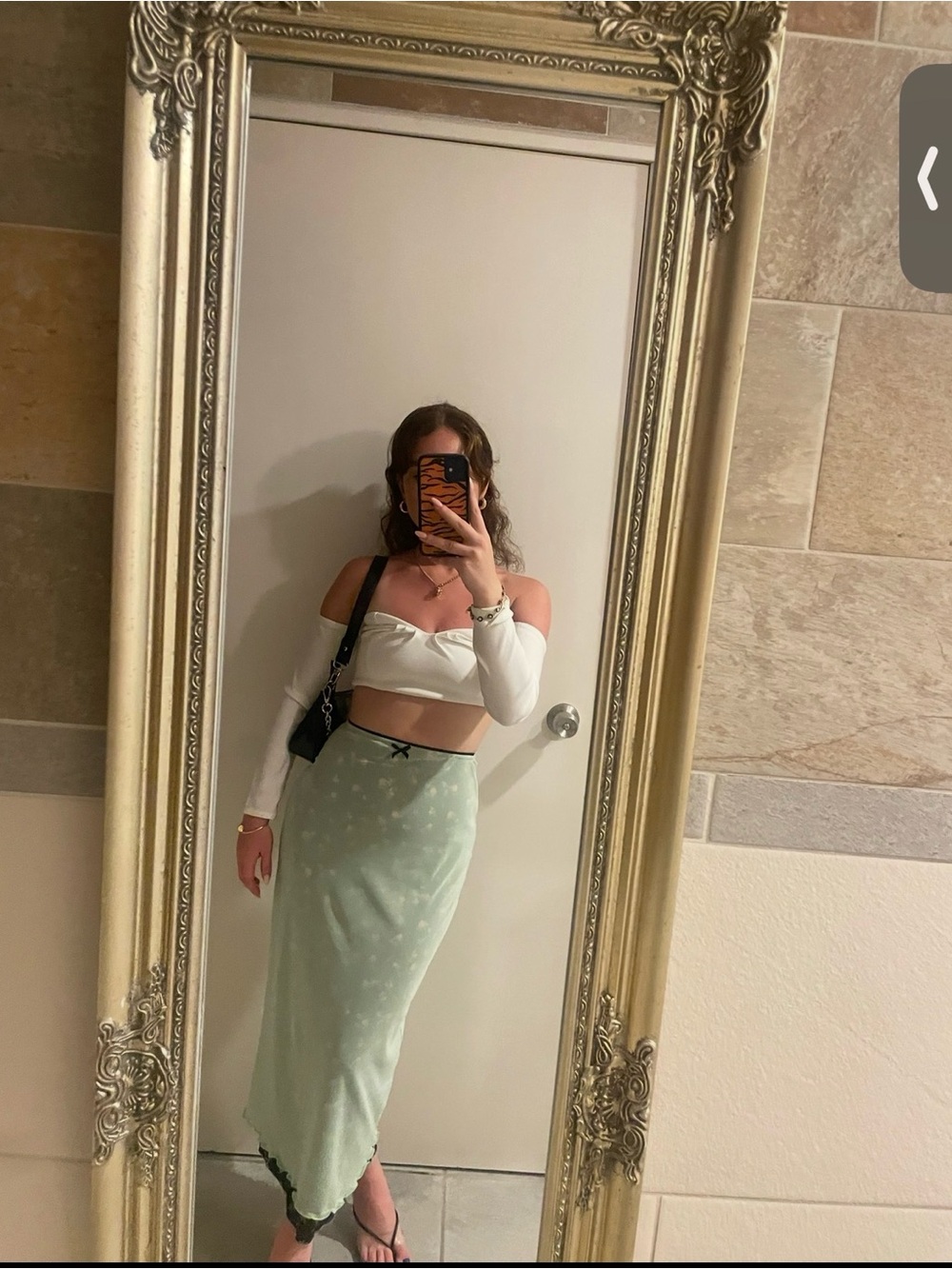 Urban Outfitters Mint Green Floral Maxi Skirt